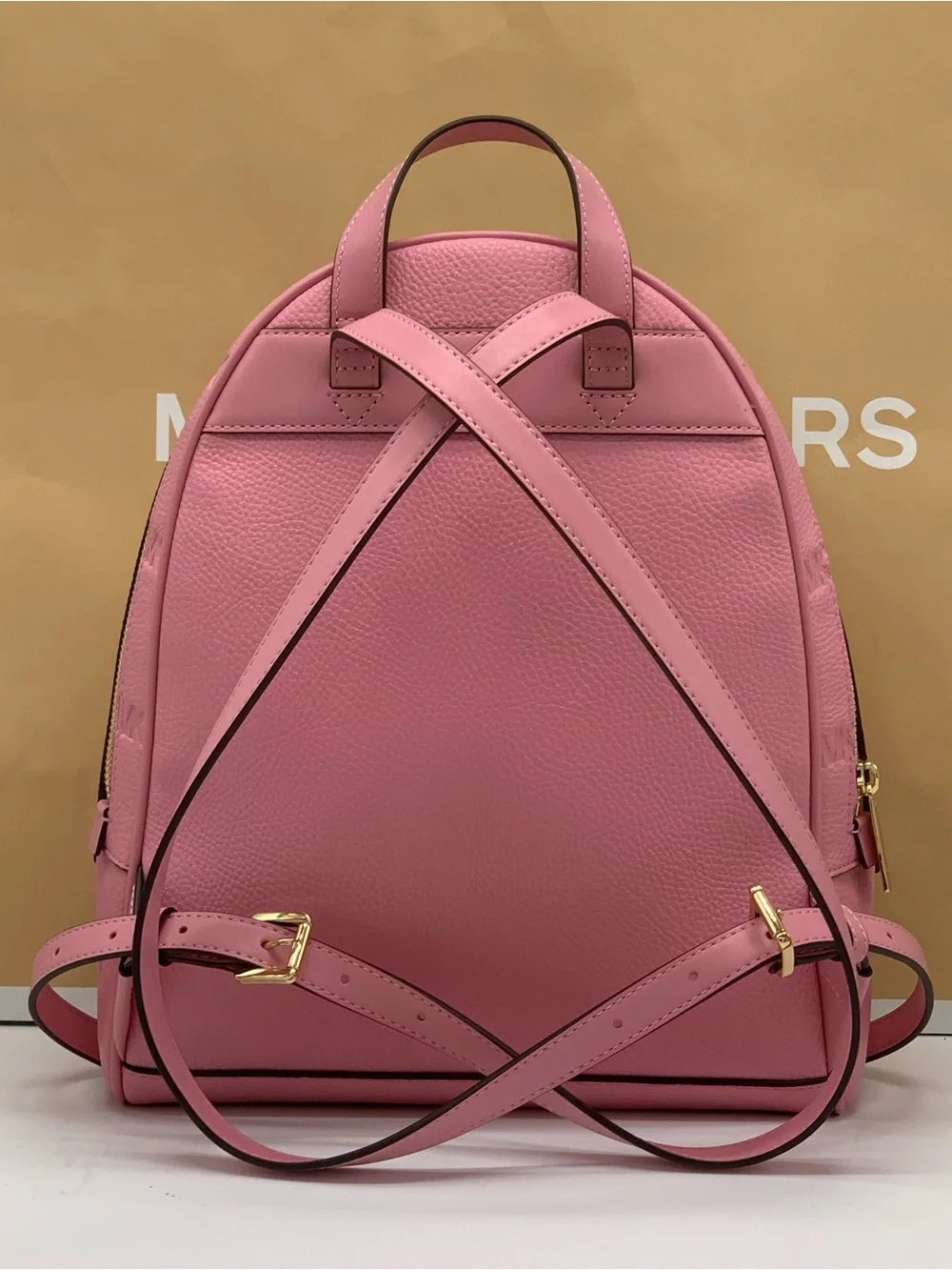 Michael Kors Rhea Carnation Medium Leather Backpack with Gold Hardware
